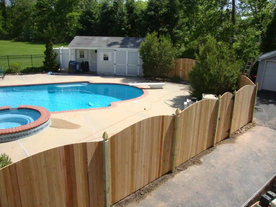 wooden privacy pool fence installed by fence company, Montco Fence