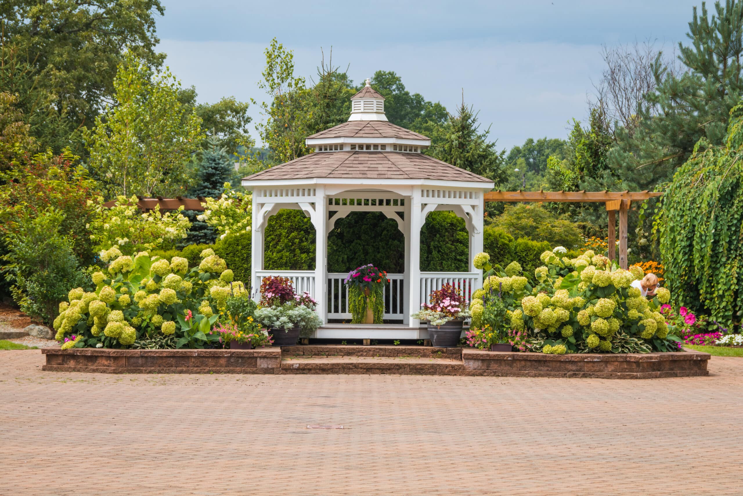 A beautiful gazebo standing in a peaceful outdoor setting.